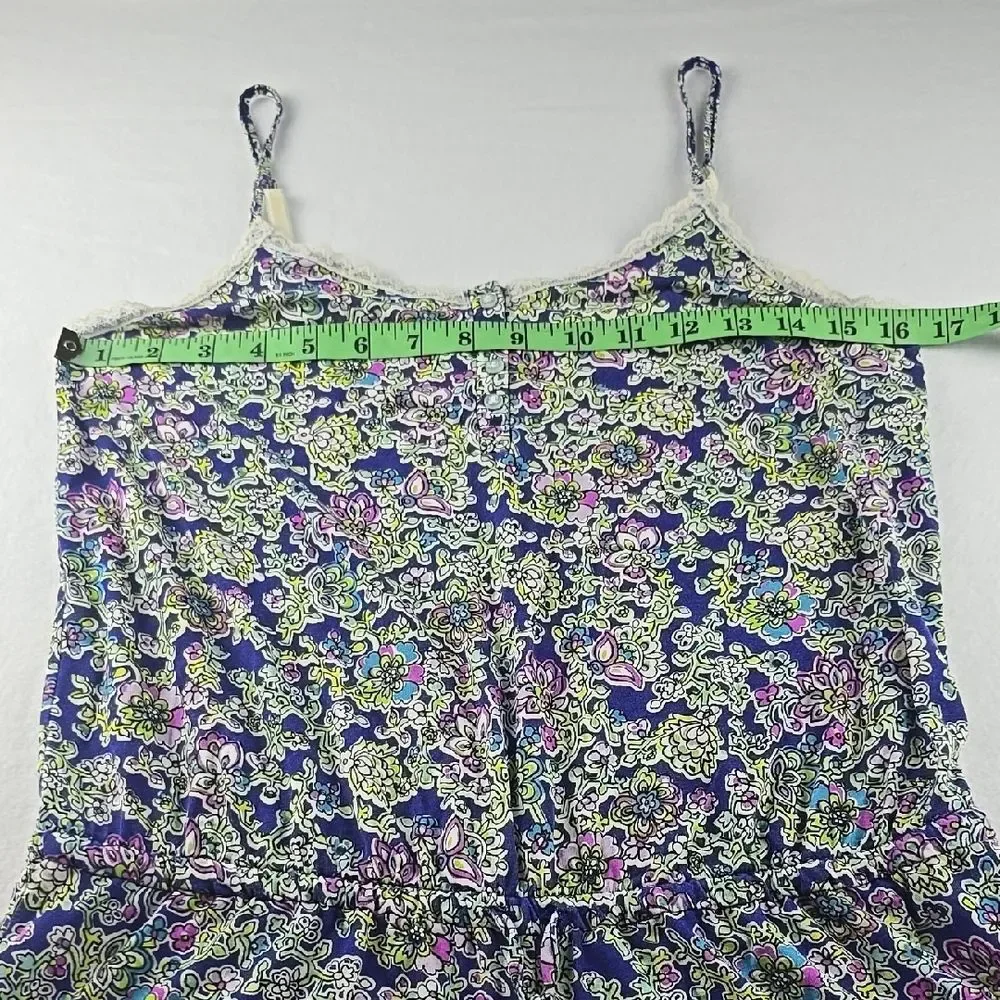 Victoria's Secret Blue Floral Lace Trim Cami Romper‎ Small